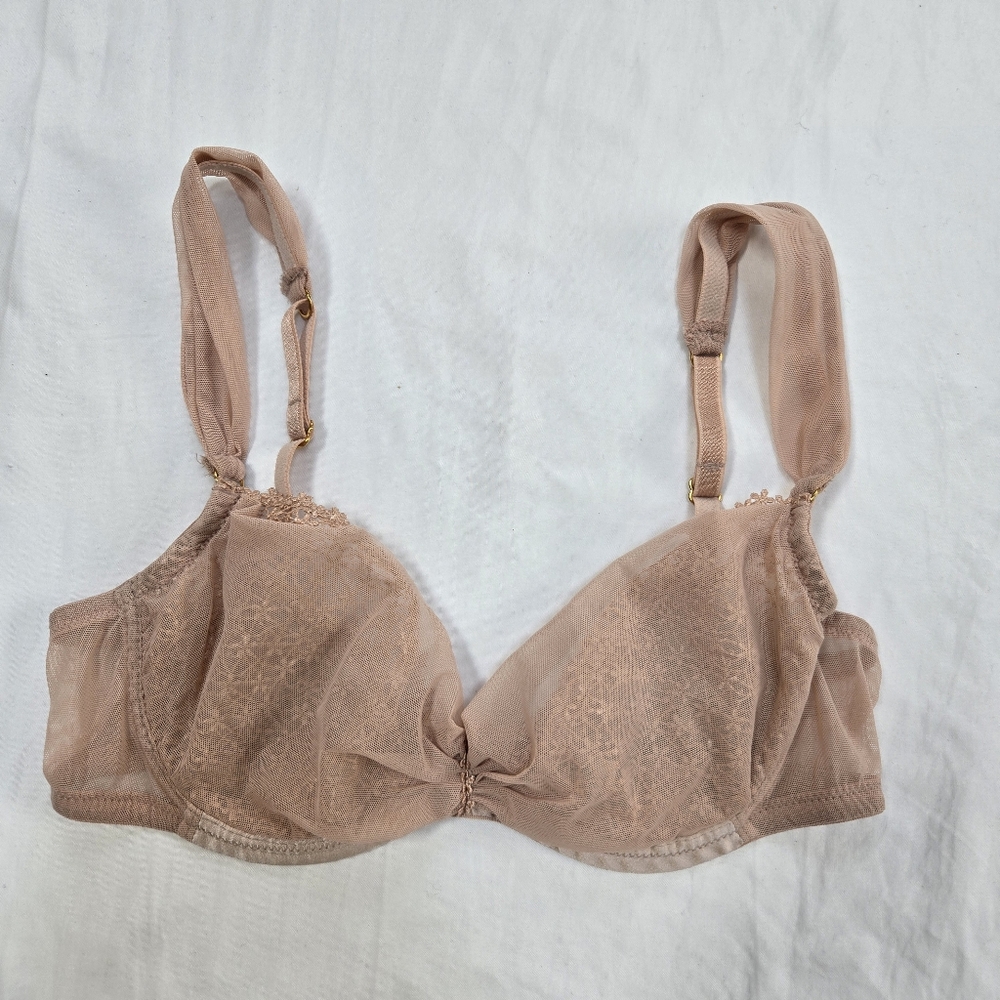 Valery Tan Nude Made In Italy Lace Sheer Underwire Bra Bralette